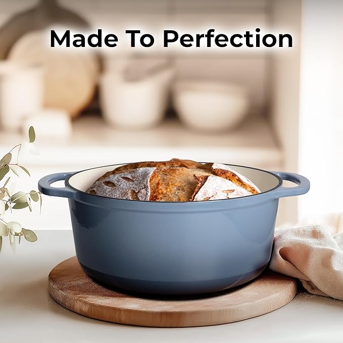 Zulay Kitchen 6 Quart Enameled Cast Iron Dutch Oven Pot with Lid – Premium Durability & Oven Safe up to 500°F – Heavy Duty Cookware Perfect for Bread Baking, Stews, Braising & Roasting - Aquamarine