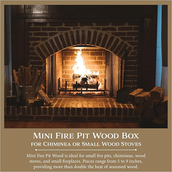 Mini Fire Pit Wood Box by Cutting Edge – Kiln-Dried Oak for Small Fire Pits, Chimineas & Stoves | 9" Logs with Fire Starters, Kindling & Matches | Hot Burn, Big Flame, Earthy Aroma