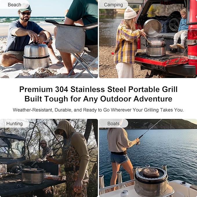COBB Stainless Steel Smokeless Portable Table Top Charcoal Grill with Griddle Pan, 10 in 1 BBQ Grill for Camping, Boats & Rv, Outdoor Kitchen In A Box (Accessories Included)