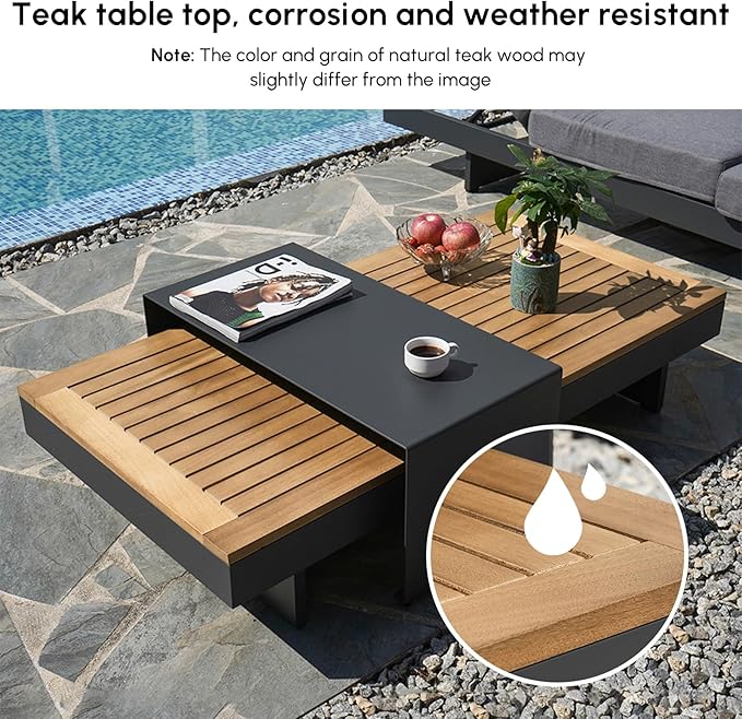 homary Outdoor Patio Conversation Sets, 6 Piece Aluminum & Teak Patio Sectional Sofa Set Outdoor Furniture with Adjustable Backrests, Waterproof, Fade Resistant Cushions Ideal for Patios & Balconies