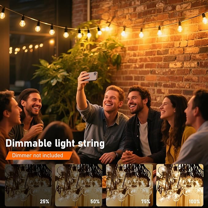 100Ft Chirstmas LED G40 Globe Outdoor String Lights Waterproof Patio Lights with 52 Shatterproof Warm White Bulbs, Hanging Outdoor Light for Backyard Balcony Wedding Christmas Party Decorations