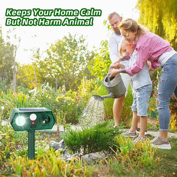4Pack Solar Ultrasonic Animal Repellent,Waterproof Deer Repellent Devices with Motion Detection,2025 Cat Repellent Outdoor Squirrel Skunk Rabbit Dog Raccoon Bird Deterrents Animal Repeller for Yard
