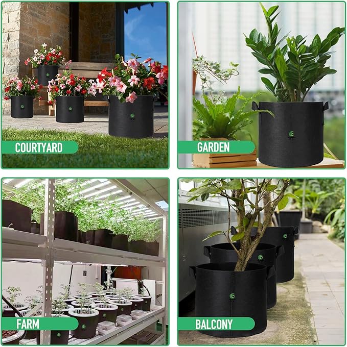 WEIFENG Grow Bags 5 Gallon Thickened Fabric Planting Bag 5-Pack Plant Pots with Handles