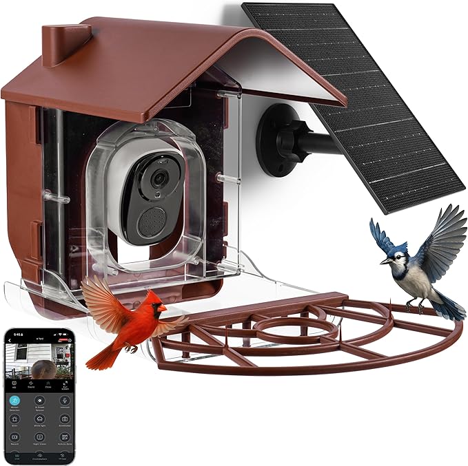 Smart Bird Feeder with Camera Solar Powered - 2K HD Live Video - AI Bird Recognition - Instant App Alerts - Weatherproof Design - Birdwatching for Nature Lovers - Capture Wildlife