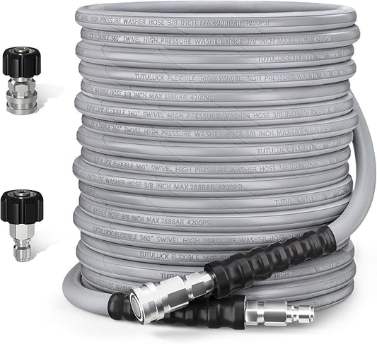 3/8" Kink Resistant Pressure Washer Hose 100FT, Swivel 3/8" Quick Connector and M22 Fitting, Supporting Up to 4200 PSI for Heavy Duty Use, Fitting Most Pressure Washers