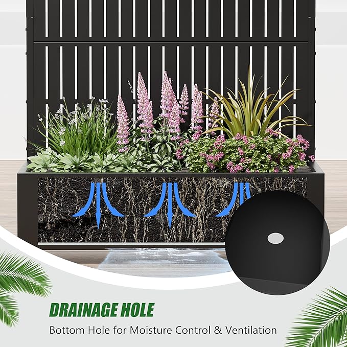 Casaphoria Raised Garden Bed Metal Planter Box with Trellis, 72"x47"x16" for Outdoor Climbing Plants, Flowers Vegetables and Vines Privacy Screen with Wheels and Drainage Holes(Black Vertical)