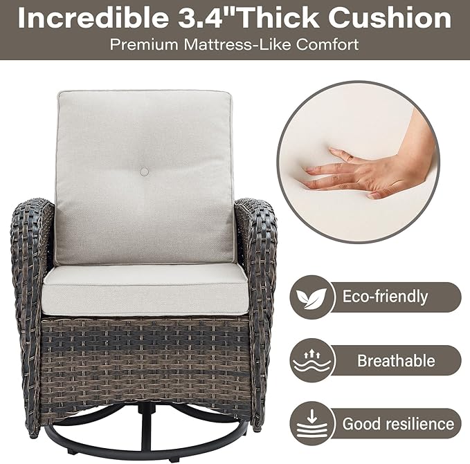 Belord 5 Piece Outdoor Patio Furniture Set with Deep Seating Swivel Rocker Chairs Loveseat and Rattan Coffee Table Outdoor Conversation Sets for Deck Backyard Poolside, Beige
