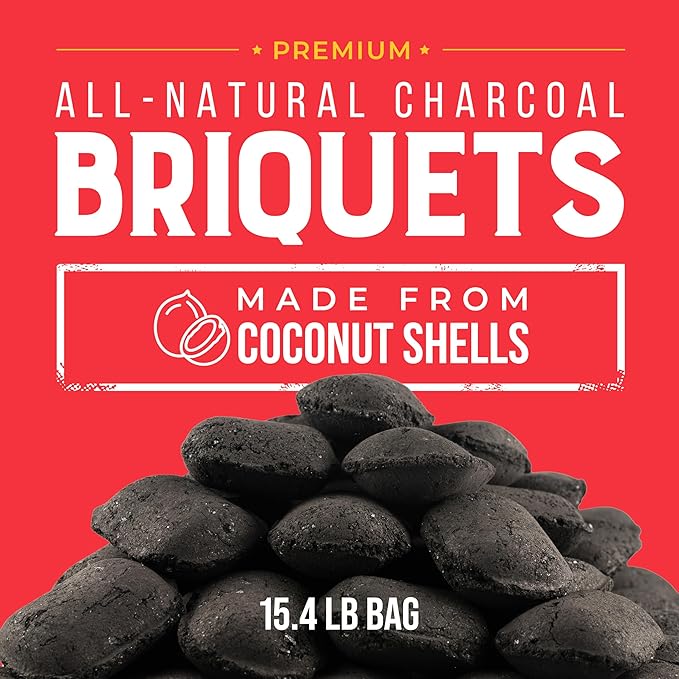 FOGO Coco Briquets All-Natural Charcoal Made from Coconut Shells, Long-Lasting Clean Burning BBQ Fuel for Grilling and Smoking, 15 lb Bag