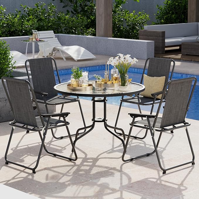 UDPATIO Patio Folding Chairs Set of 4, Lightweight Portable Patio Chairs with Sturdy Steel Frame Textilene Fabric, Black