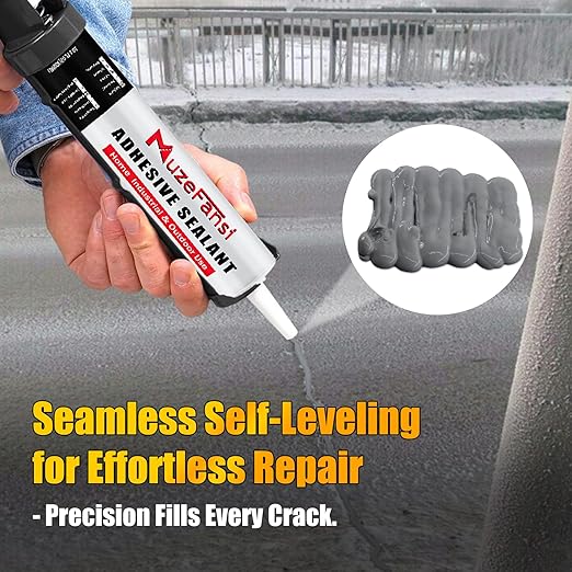 Concrete Crack Filler, Gray Self-Leveling Sealant, Waterproof Cement Crack Filler with an Accelerated Curing Capacity, Flexible Concrete Patch Gray (10.1 fl. oz,2 Pack)