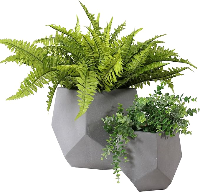 Sunnydaze Outdoor Concrete Planter Set - 2 Lightweight Concrete Pots for Plants - Moondust