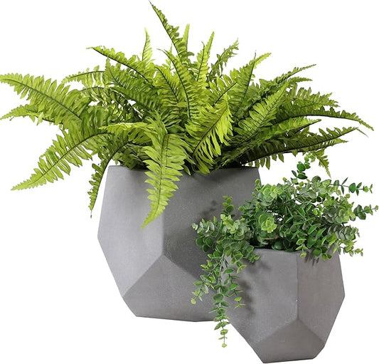 Sunnydaze Outdoor Concrete Planter Set - 2 Lightweight Concrete Pots for Plants - Moondust
