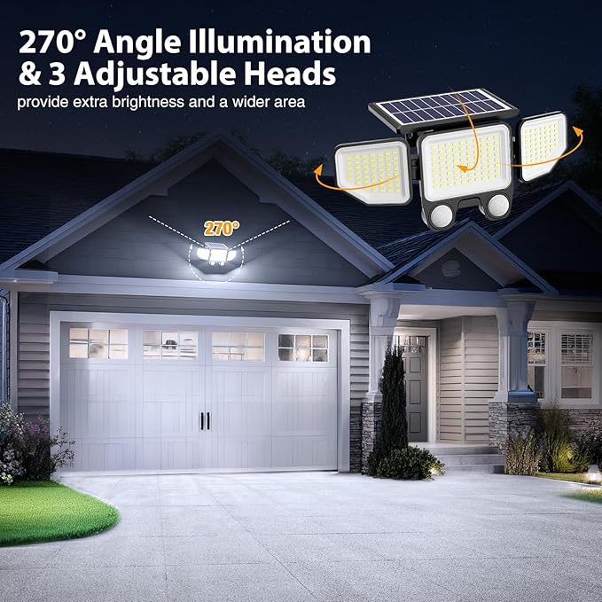 Onforu Solar Lights Outdoor, 3000LM 180 LED Motion Sensor Flood Lights with Remote Control, 3 Modes, IP65 Waterproof Security Lights for Yard, Pathway, Garden, Pool, Garage, 2 Pack