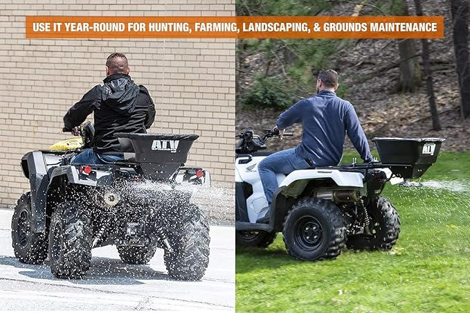 Buyers Products ATVS100 ATV Broadcast Spreader – 100 lb Capacity, Poly Hopper, 12V Motor, Rain Cover Included – Seed, Fertilizer, Salt & Feed Spreader for ATV Accessories