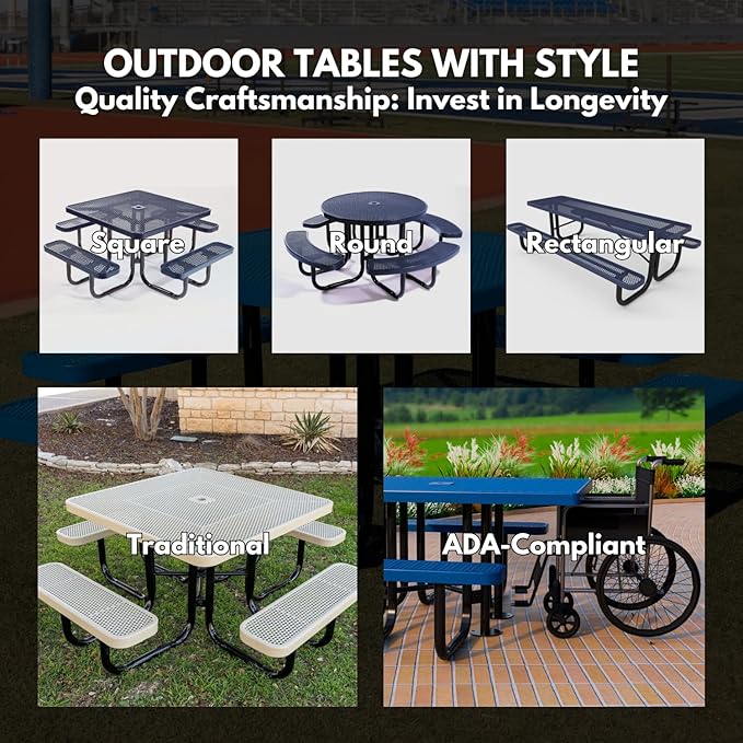 COATEDOUTDOORFURNITURE Coated Outdoor Furniture Heavy-Duty Outdoor Bench Thermoplastic Coated, Expanded Metal, Commercial-Grade Seating, Made in America (Inground with Back, 6 Ft, Dark Blue)
