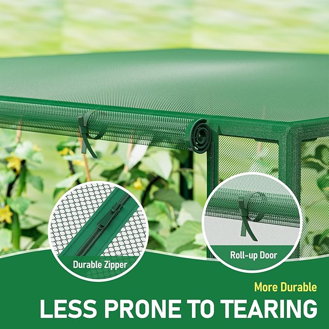 SPECILITE 49x49x39in Garden Plant Netting Mesh Cover for Raised Bed with Roll-up Zipper Door for Vegetables Fruits, Large Tunnel Gardening Net, Green