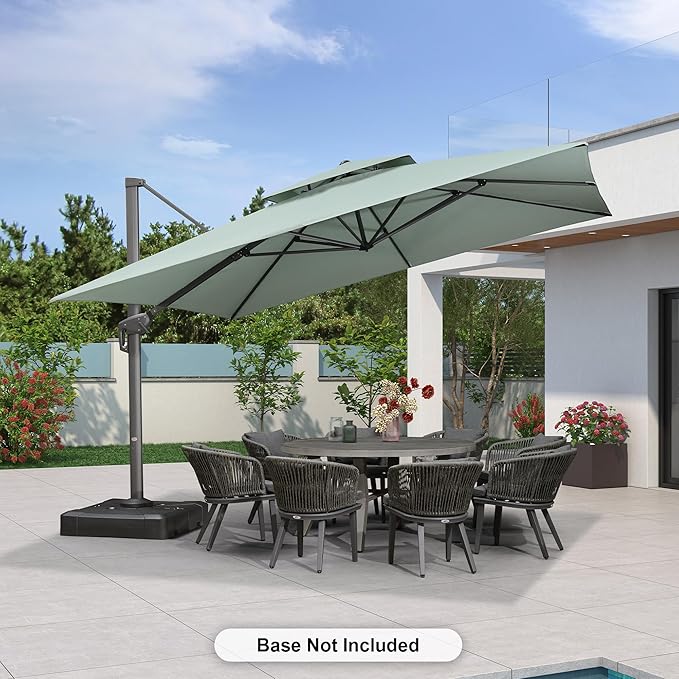 PURPLE LEAF 12 FT Cantilever Umbrella - Large Offset Square Outdoor Patio Umbrella, Windproof Heavy Duty Hanging Outside for Patio, Mint Green