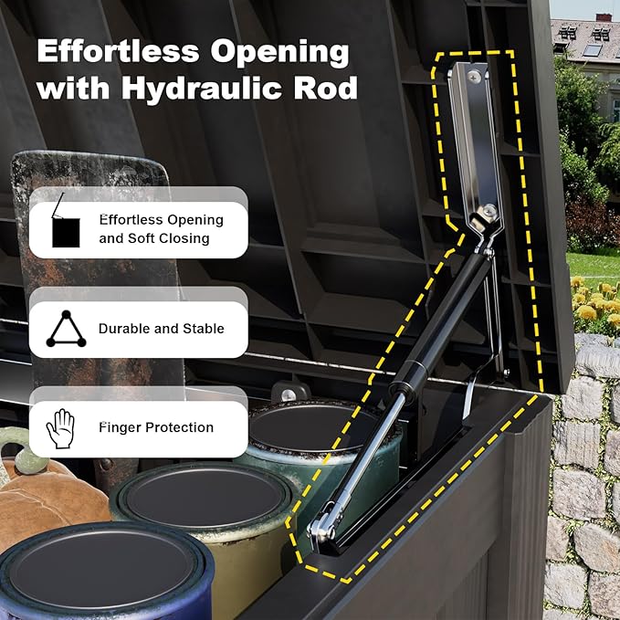 180 Gallon Outdoor Storage Box, Large Resin Deck Box for Patio Furniture Cushion Garden Tools, Waterproof and Lockable Design(Black)