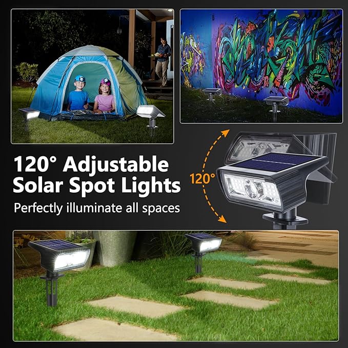 Toodour Solar Spot Lights Outdoor, 4 Pack Solar Christmas Lights Outdoor with 2 Modes, Waterproof Solar Powered Flood Lights Landscape Lighting for Yard Garden Pathway Walkway Xmas Decor - Cool White