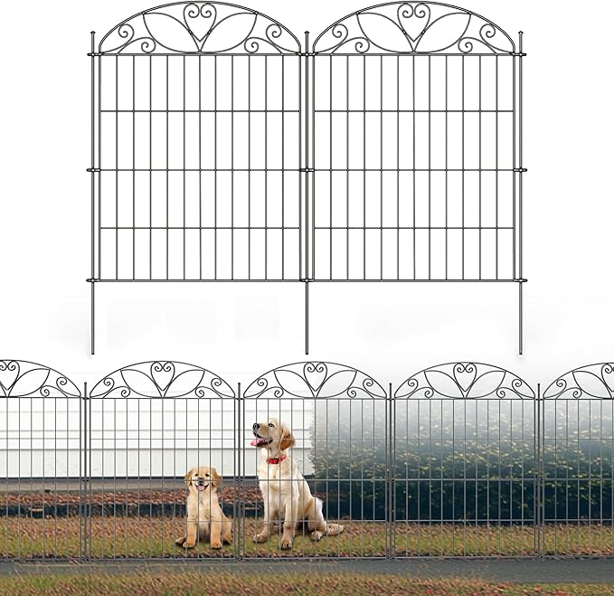5 Panels No Dig Decorative Outdoor Garden Fence, 40 in(H) X 23.6 ft(L) Animal Barrier Fencing, Rustproof Portable Fence, Temporary Dog Fence Outdoor for Yard, Outside, Backyard, Patio