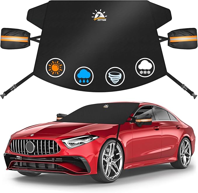 Zettum Car Windshield Cover for Ice and Snow - 600D Windshield Snow Cover with Side Mirror Cover Heavy Duty, Standard Winter Frost Hail Protector for Most Car, Truck, SUV, Van and MPV (70 x 50 Inch)