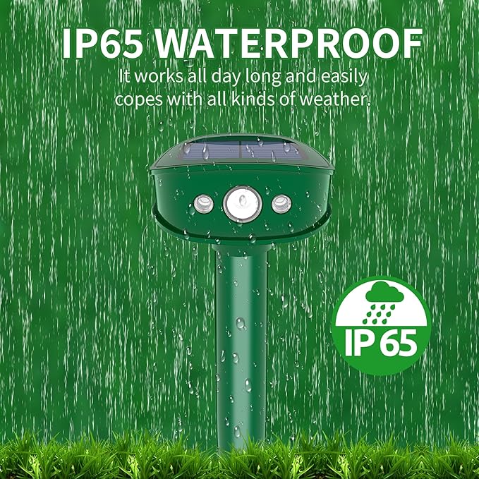 4 Pack Upgraded Mole Repellent Solar Powered with Flash Light, IP65 Waterproof Gopher Repellent Ultrasonic for Snake, Gopher, Vole, Raccoon, Squirrel, Rabbit and Rodent, Ideal for Yard and Lawn