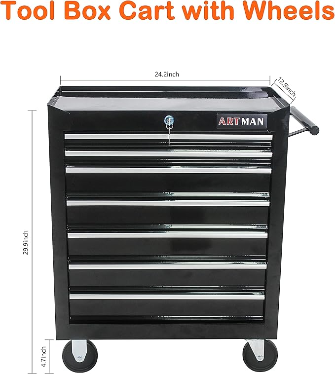 7 Drawers Tool Cart on Wheels,Multifunctional Rolling Tool Chest Tool Storage,Drawers Rolling Tool Trolley Organizer Tool Case for Garage,Warehouse,Workshop,Repair Shop (7 Drawers-29.9"H-Black)