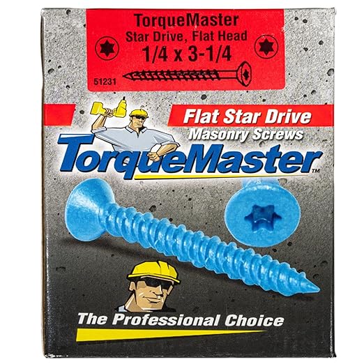 Blue Ruspert Star Drive Flat Head Masonry Screws, 100 Pieces - 1/4" x 3-1/4" Self-Tapping Concrete Masonry Screws, Fasteners for Interior & Exterior Construction, Repair