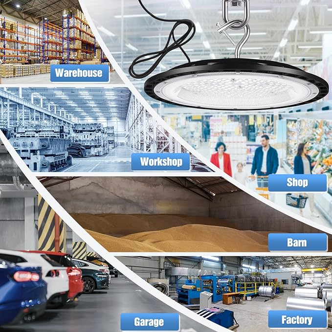4 Pack 240W UFO Led High Bay Light Fixture,120VAC,40000LM,5000K Daylight Commercial Shop Bay Lighting,[1050W MH/HPS Equiv.] US Plug Area Lighting for Warehouse/Barn/Gym/Factory/Workshop