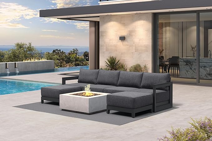 PURPLE LEAF Patio Furniture Set U-Shaped Outdoor Couch with 9.6" Thick Cushion and Soft Pillows 6 Piece Outdoor Sectional Sofas with Ottoman Modern Outdoor Conversation Sets for Yard Porch Deck, Grey