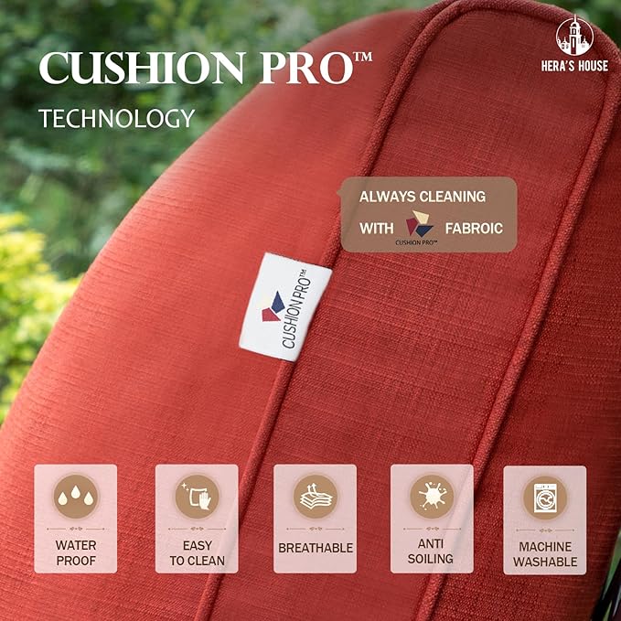 HERA'S HOUSE Outdoor Chairs Set of 2, 2 x Patio Chair with Red Cushions, All Weather Outdoor Furniture for Lawn Garden Backyard Deck(Leg Chairs)