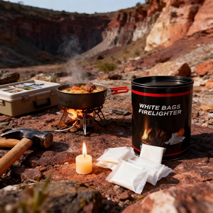 Quick Instant Fire Starter - 100 Pack Waterproof,8+ Minute Burn Time, for Campfires, Fire Pits, Grills