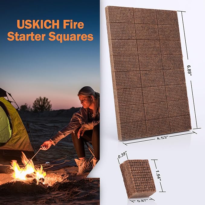 Fire Starter Squares 72Pcs,Natural Fire Starters for Campfires,Grill,BBQ,Wood Stove -Waterproof,Weather Resistant Fire Starters for Fireplace-Camping Firestarter Cubes Accessories Kit
