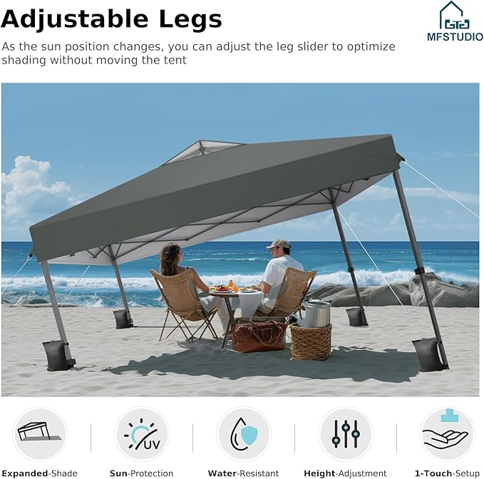 MFSTUDIO Pop Up Canopy Tent, 10x10 Outdoor Canopies Instant Portable Shelter Tens with Vented Top, Storage, 4 Sandbags, Beach Canopy