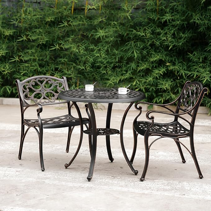 Patio Chairs Set of 2 Cast Aluminum Bistro Dining Chair Outdoor Patio Bistro Chairs with Adjustable Foot Cap,Patio Metal Dining Chairs with Armrest for Garden,Bronze