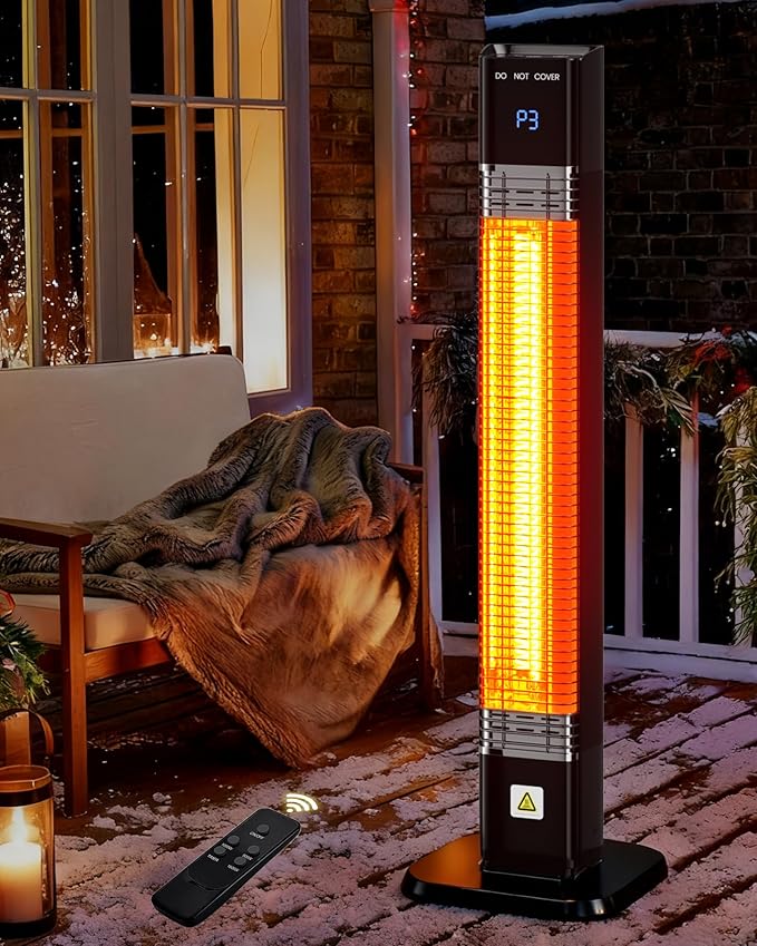 MEPTY 1500W Outdoor Electric Heater, Infrared Patio Heaters for Outdoor Use with Remote&Touch Control, 24H Timer,3 Heat Settings, Quiet,Overheat&Tip-Over Protection for Deck,Balcony,Porch,Backyard