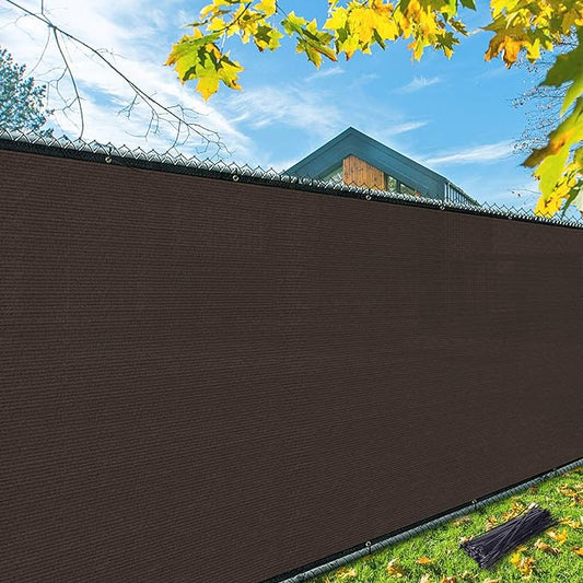 iCover 5x12ft Fence Privacy Screen, Heavy Duty Fencing Panels Screens, Outdoor Shade Cloth Mesh Barrier, Reinforced Bindings and Brass Grommets, Cable Zip Ties Included, Brown