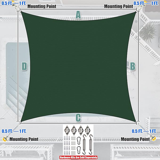 Amgo Custom Size 21' x 23' Green Rectangle Square Sun Shade Sail UPF50+ AGTAPR1620, Order to Make Canopy Awning, 95% UV Blockage, Water & Air Permeable, Commercial and Residential (We Customize)