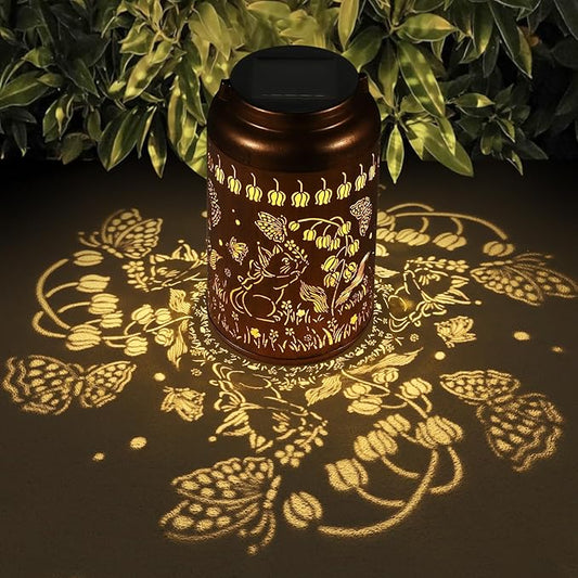 Solar Lanterns Outdoor Waterproof Hummingbird Garden Decor Christmas Gifts for Women Mom Grandma Hanging Lights Metal Decoration Outside for Yard, Patio,Backyard,Porch(Cat and Butterfly)