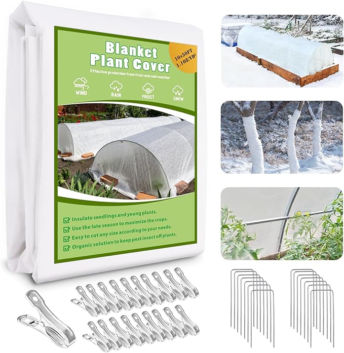 POILKMNI 10'x50' Plant Covers Freeze Protection - Plant Covers for Winter, Frost Cloth Tree Freeze Protection, Frost Blankets for Outdoor Plants, Winter Floating Row Cover
