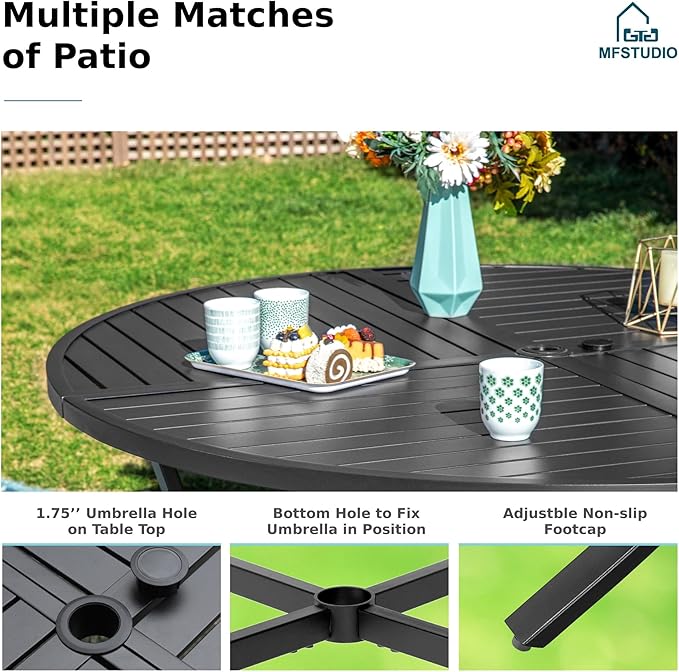 MFSTUDIO Round Patio Dining Set for 6, Outdoor Furniture Set with 54" Round Table and 6 Swivel Chairs Set for Deck, Backyard, Lawn, Garden
