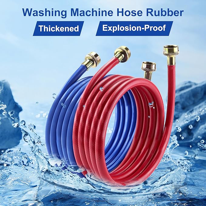 2 PACK Rubber Washing Machine Hoses Burst Proof Red and Blue Coded Washer Machine for Hot and Cold Water 3/4" Connection Supply Lines by Fetechmate Washer Hoses (10 FT)