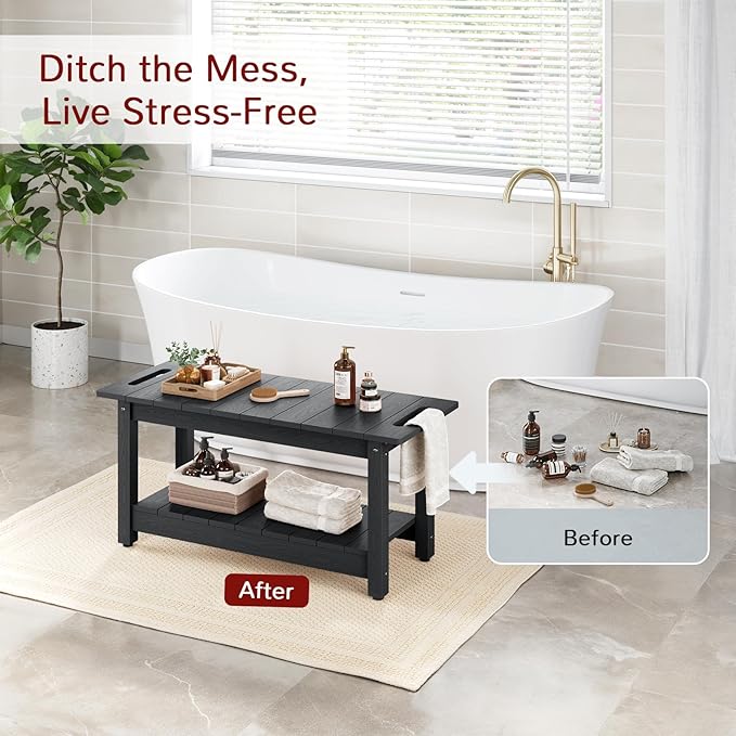 Stoog 30" Shower Bench, Waterproof HIPS Shower Stools with 400 lbs Weight Capacity, Shower Chair for Inside Shower, Non-Slip, Black