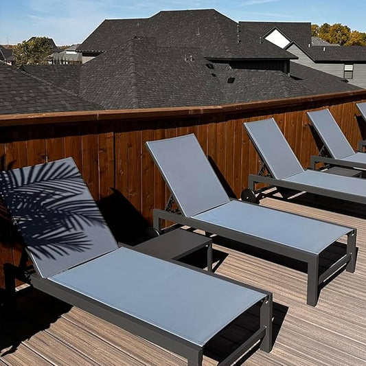 PURPLE LEAF Patio Lounge Chair Set for 2 Outdoor Chaise Lounge with Adjustable Backrests and Easy-to-Move Wheels Aluminum Reclining Pool Chair for Outside Yard Poolside Table Included, Indigo