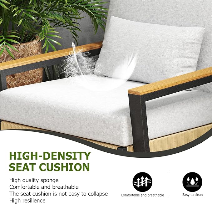 Aluminum Patio Sofa Set with PE Rope Weaving, 500lbs Capacity Outdoor Conversation Set, Waterproof UV-Resistant Cushions & Powder-Coated Frame, Modern Sectional for Poolside, Garden Yellow