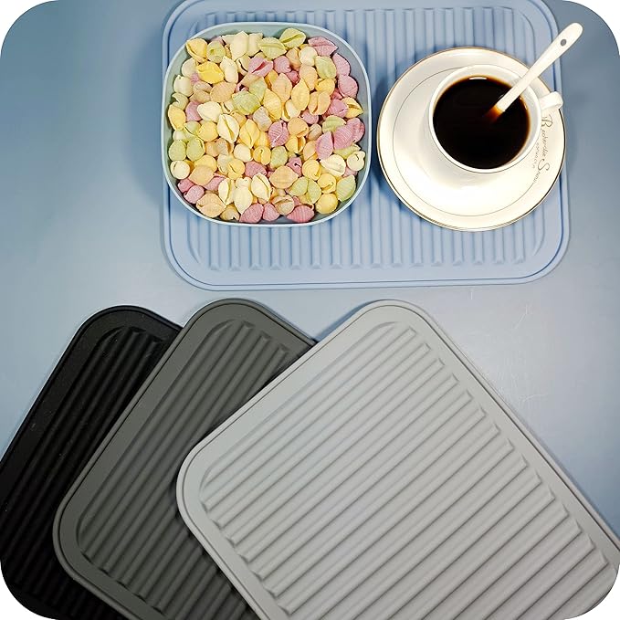 Silicone Trivets Set 2, Big Trivets Mats for Hot Pots and Pans, Heat Resistant Hot Pads for Kitchen Counter, Multi-Purpose & Versatile Trivet Mats, Silicone Pot Holder Pads 9"X12" Dark Grey