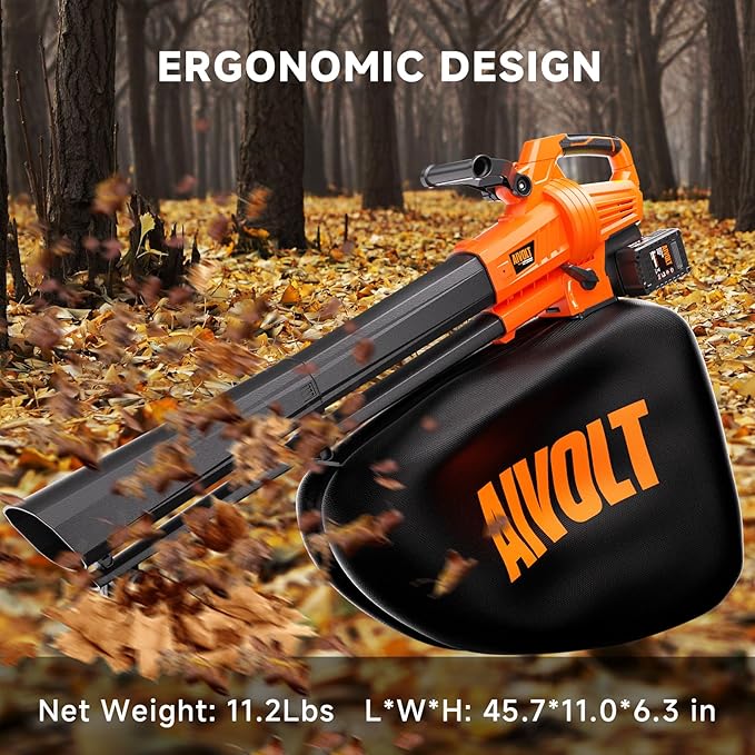 AIVOLT Brushless Leaf Blower Vacuum Mulcher 40V, Cordless Leaf Vacuum with 40L Bag, Turbo Power, 2x4.0Ah Batteries & Charger, 3-in-1 for Lawn Care, Patio Cleaning