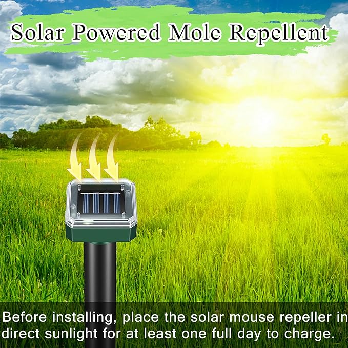 Mole Repellent Solar Powered 10 Pack, Snake Vole Repellent Outdoor,Waterproof Ultrasonic Deterrent Groundhog Squirrel Gopher Vole Deer and Chipmunk for Lawns Garden & Yard