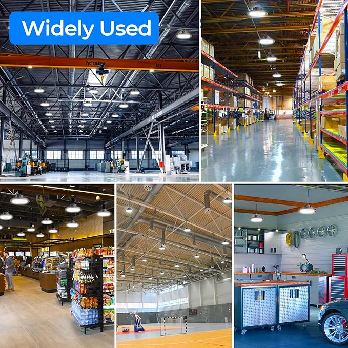 CINOTON UFO LED High Bay Light, 160W/120W/80W Switchable, AC100-277V LED Shop Lights with US Plug, 24000LM Dimmable 0-10V Commercial Bay Lighting for Garage Workshop 5000K Daylight-UL Listed, 8 Pack