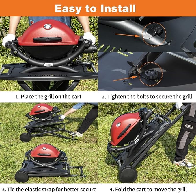 Portable Cart for Weber Q1200, Q1000, Q2200, Q2000, Q2400, Folding Cart for Outdoor BBQ，Portable Stand for Weber Q Series Gas Grills and Ninja Woodfire OG700 Series